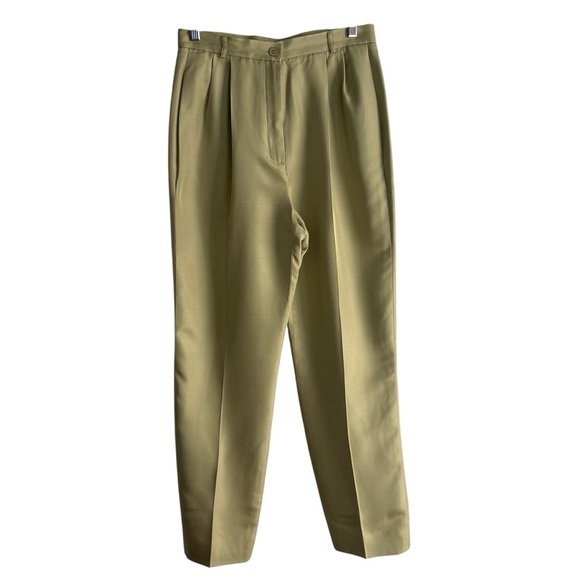 🌺CARLISLE Green Silk High Waisted Trousers Size 4 -- VINTAGE SWEETNESS!!!🌺 - Picture 1 of 5